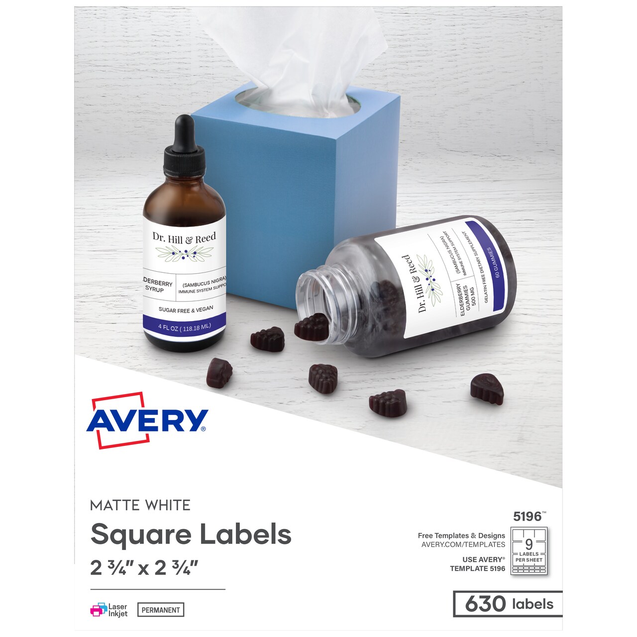 Avery Printable Blank Square Labels, 2.75" x 2.75", Matte White, 630 Customizable Labels (5196)